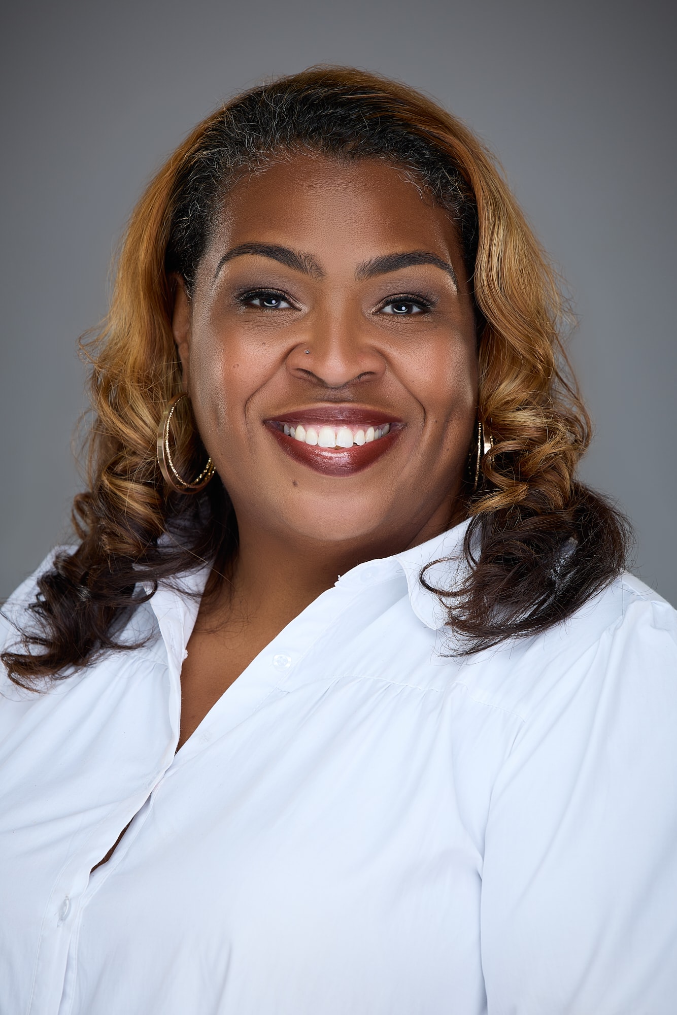 Woman smiling white shirt portrait